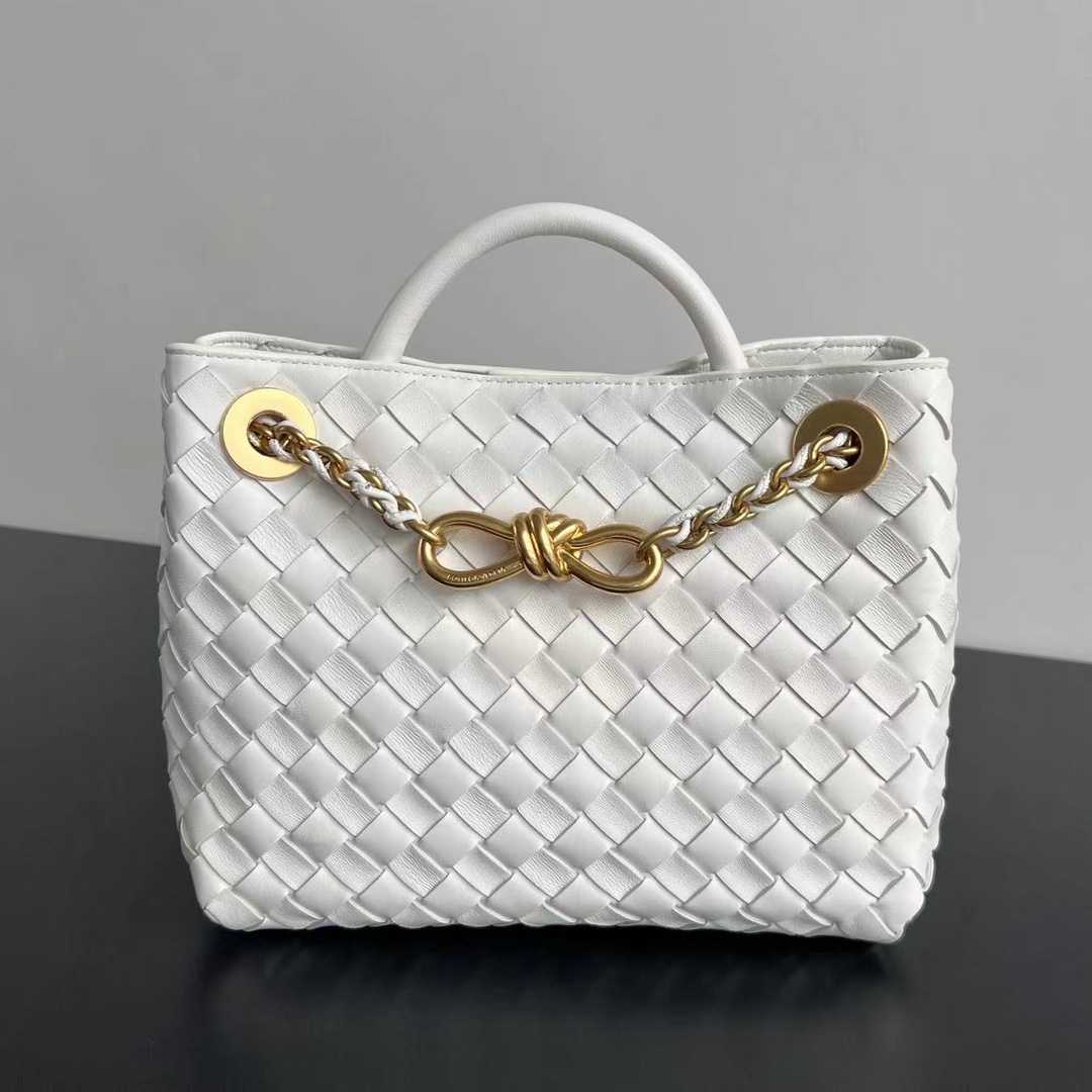 Small Andiamo Intrecciato Leather Top Handle Bag White